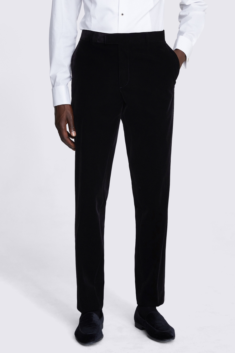 Black Slim Fit Velvet Dress Trousers