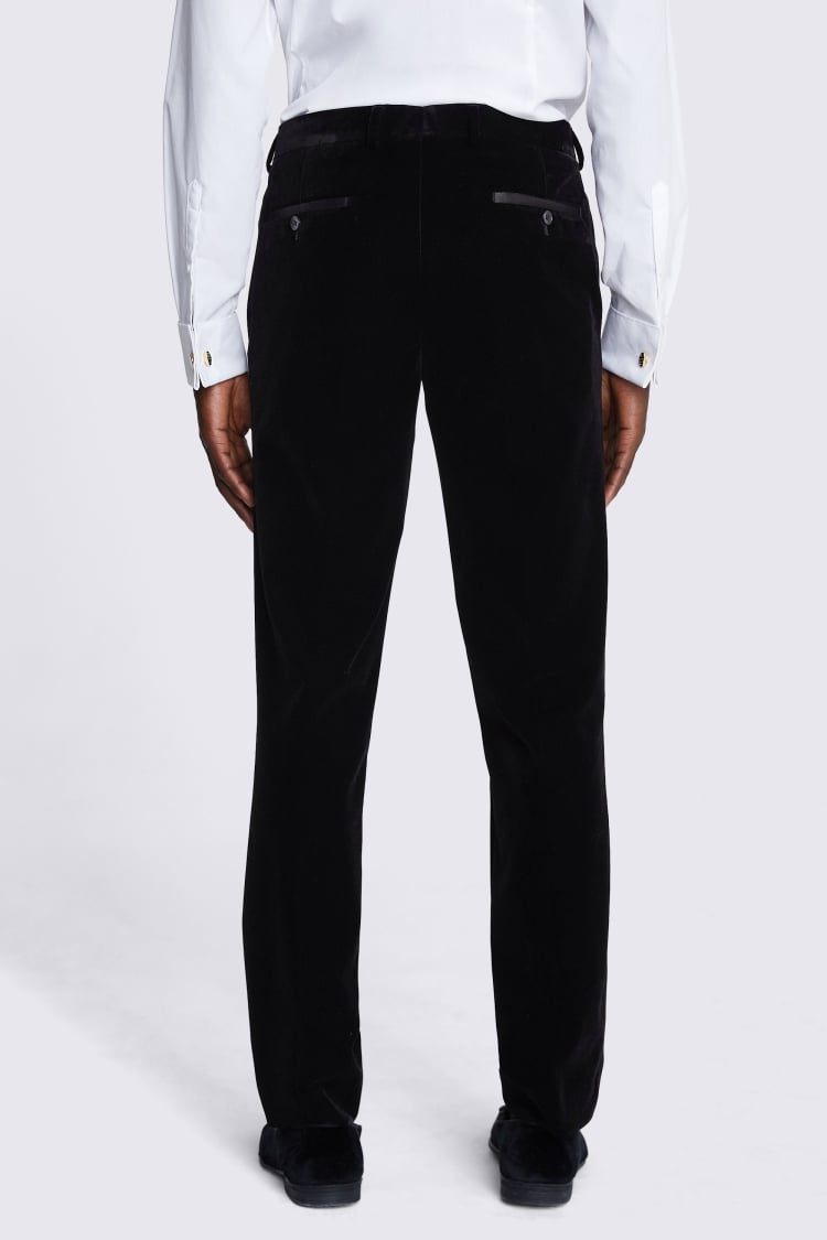 Black Slim Fit Velvet Dress Trousers - Image 2