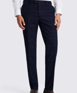 Navy Black Slim Fit Check Trousers