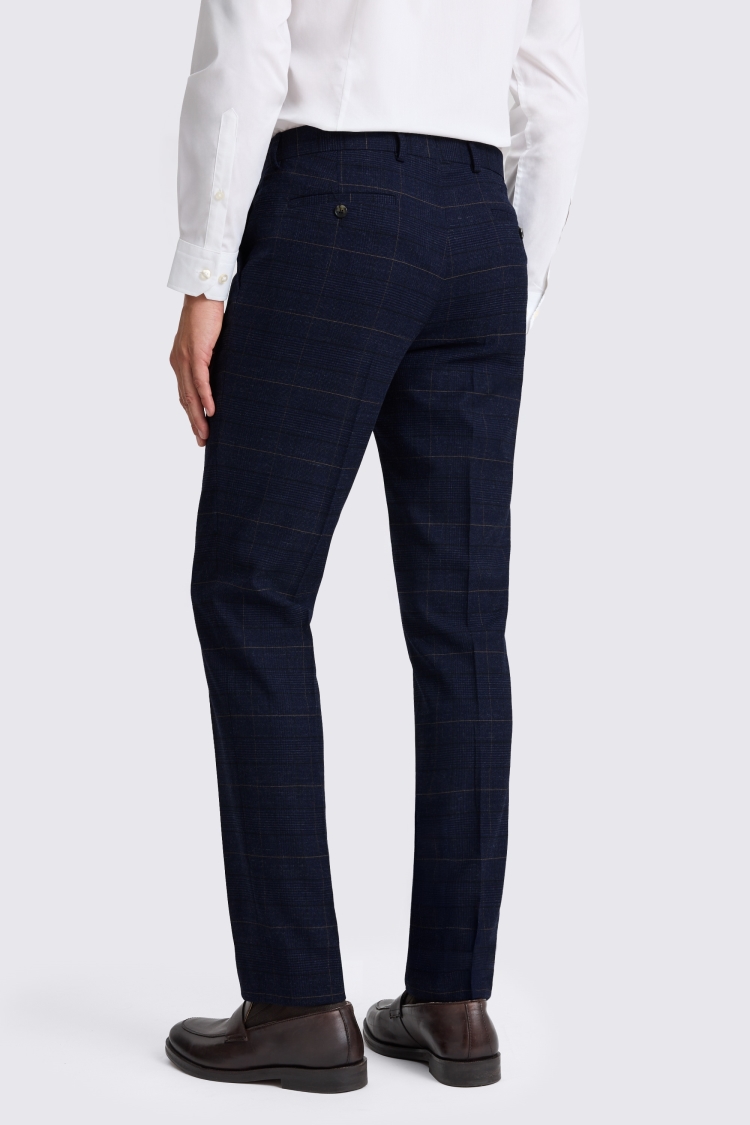 Navy Black Slim Fit Check Trousers - Image 2