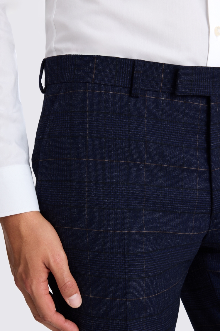 Navy Black Slim Fit Check Trousers - Image 3
