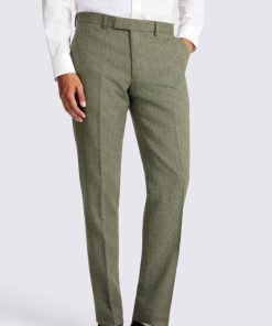 Sage Slim Fit Herringbone Trousers
