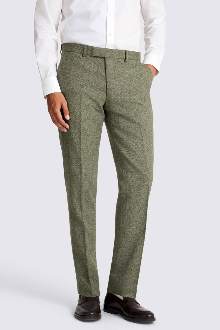 Sage Slim Fit Herringbone Trousers