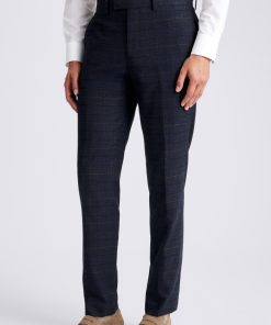 Navy Black Tailored Fit Check Trousers