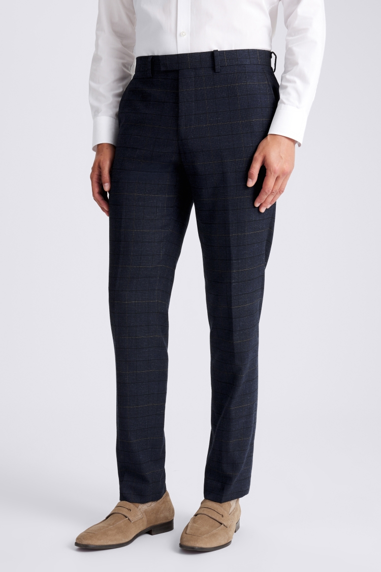 Navy Black Tailored Fit Check Trousers