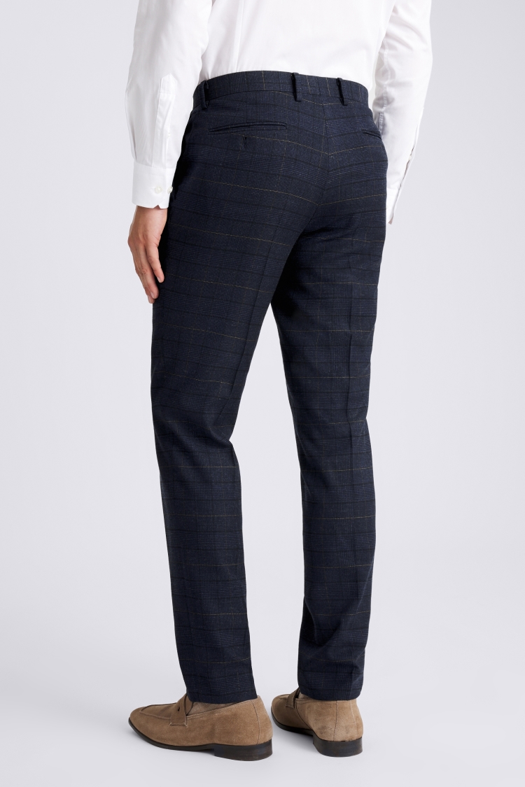 Navy Black Tailored Fit Check Trousers - Image 2