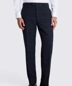 Navy Black Regular Fit Check Trousers