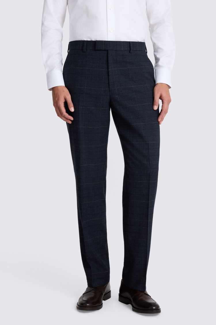 Navy Black Regular Fit Check Trousers