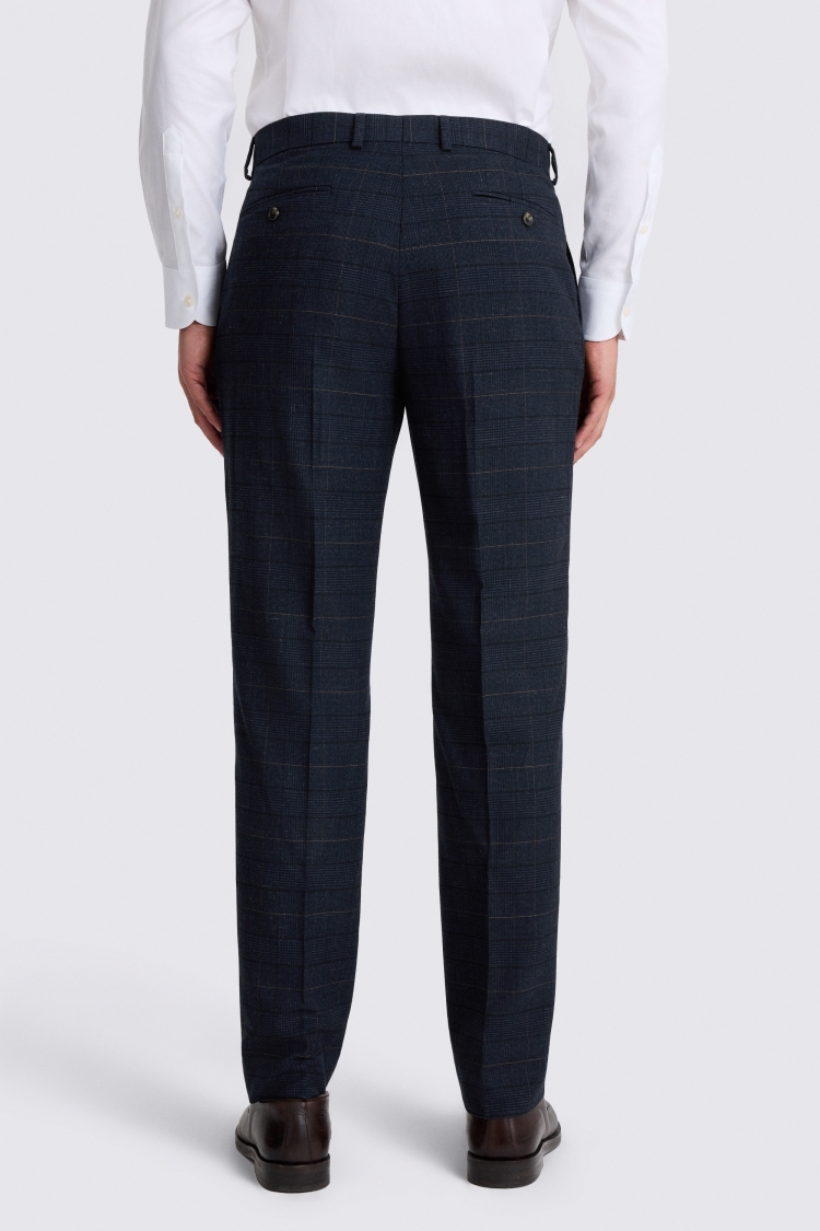 Navy Black Regular Fit Check Trousers - Image 2