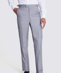 Grey Italian Tailored Fit Sharkskin Morningwear Unhemmed Trousers