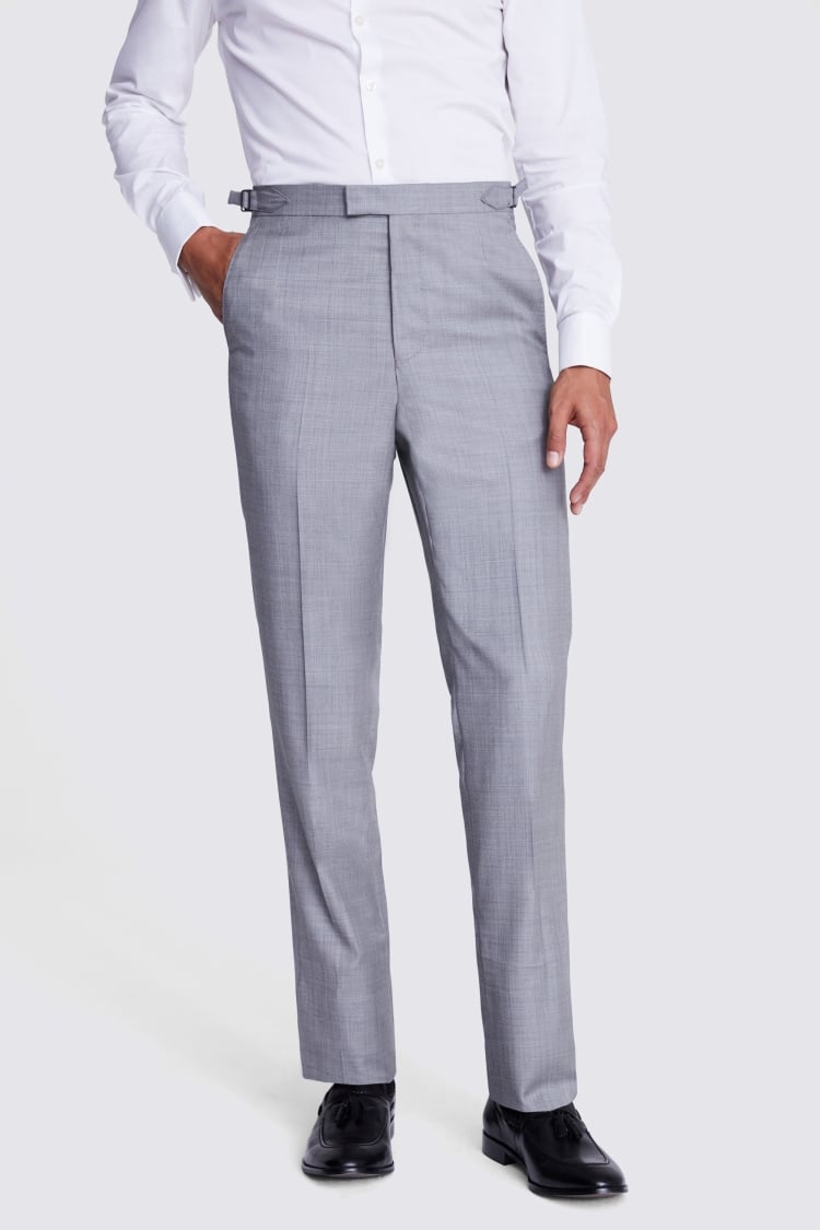 Grey Italian Tailored Fit Sharkskin Morningwear Unhemmed Trousers