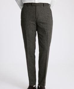 Olive Tailored Fit Herringbone Trousers
