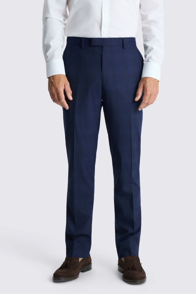Navy Blue Slim Fit Check Trousers