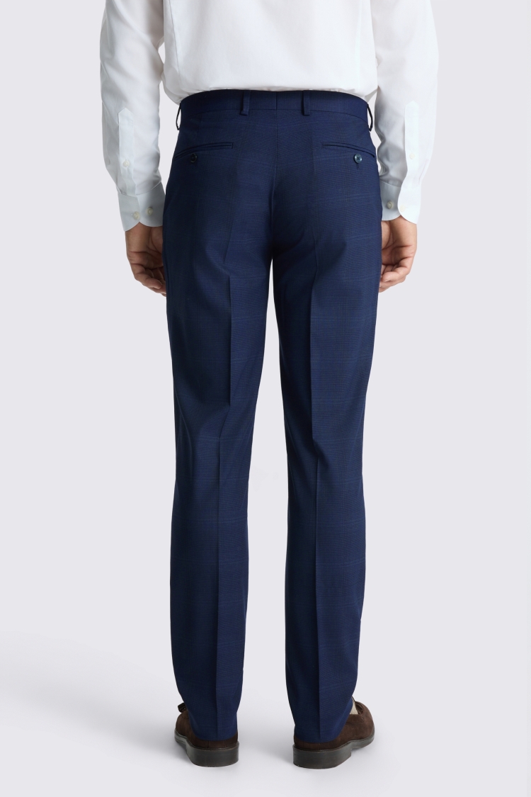 Navy Blue Slim Fit Check Trousers - Image 2
