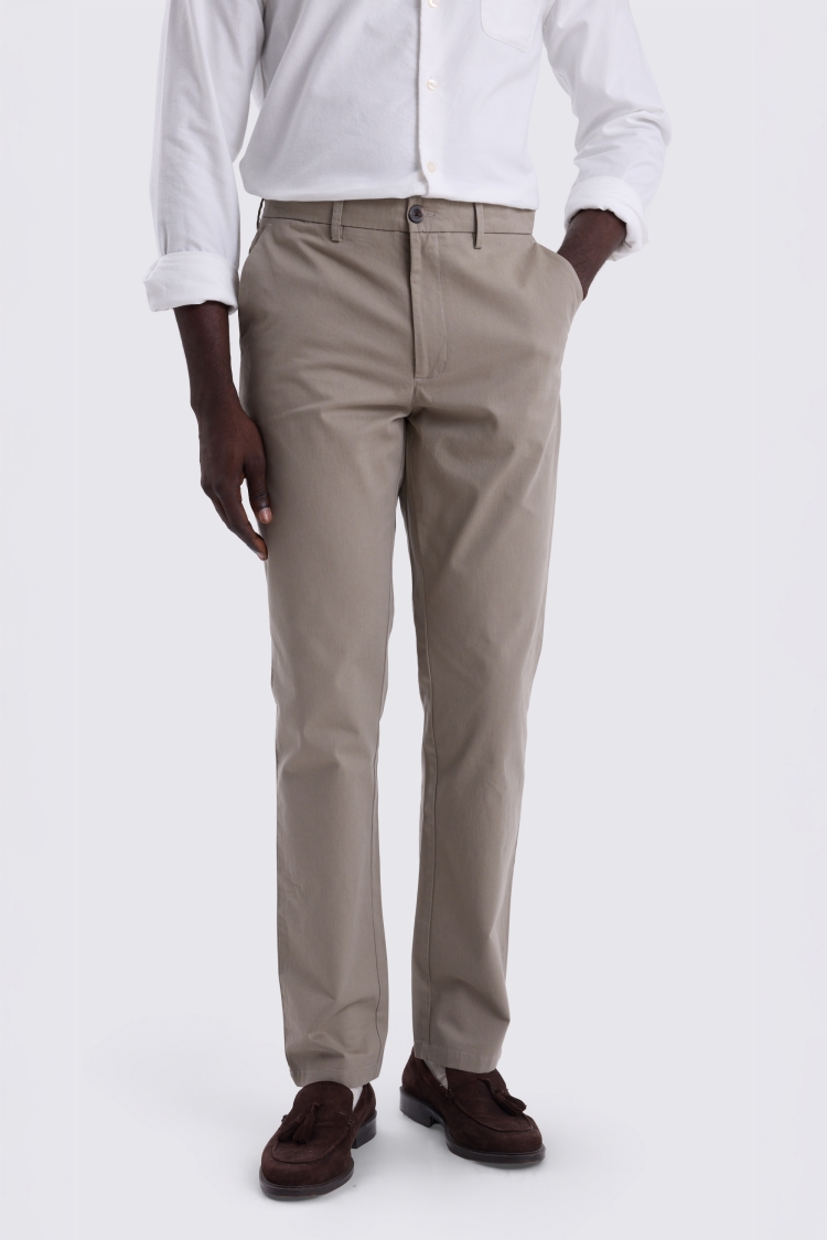 Dark Taupe Tailored Fit Cotton Chinos