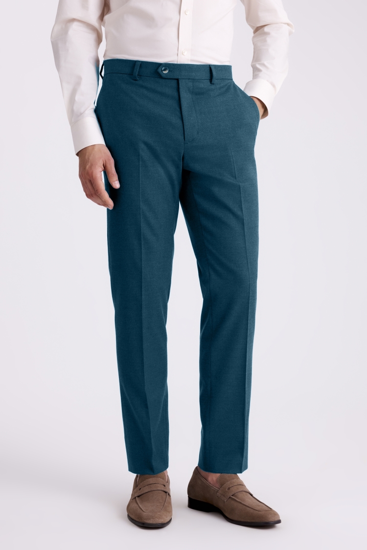 Teal Tailored Fit Flannel Trousers