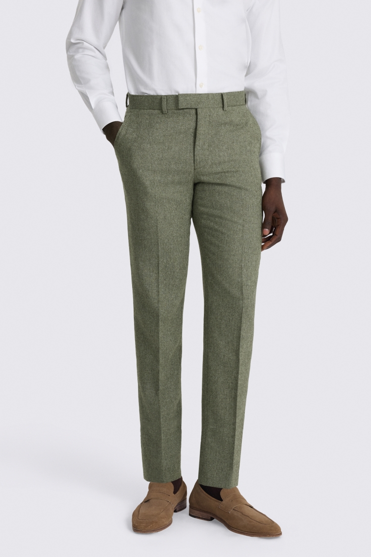 Sage Tailored Fit Herringbone Trousers