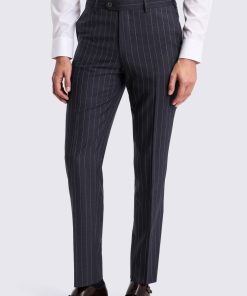 Navy Italian Tailored Fit Stripe Trousers