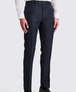 Navy Italian Tailored Fit Twill Linen Trousers