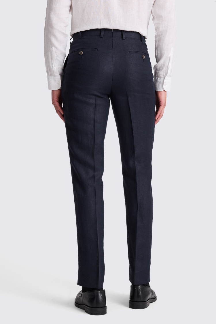Navy Italian Tailored Fit Twill Linen Trousers - Image 2