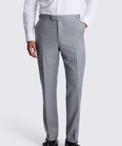 Grey Italian Tailored Fit Sharkskin Suit Trousers