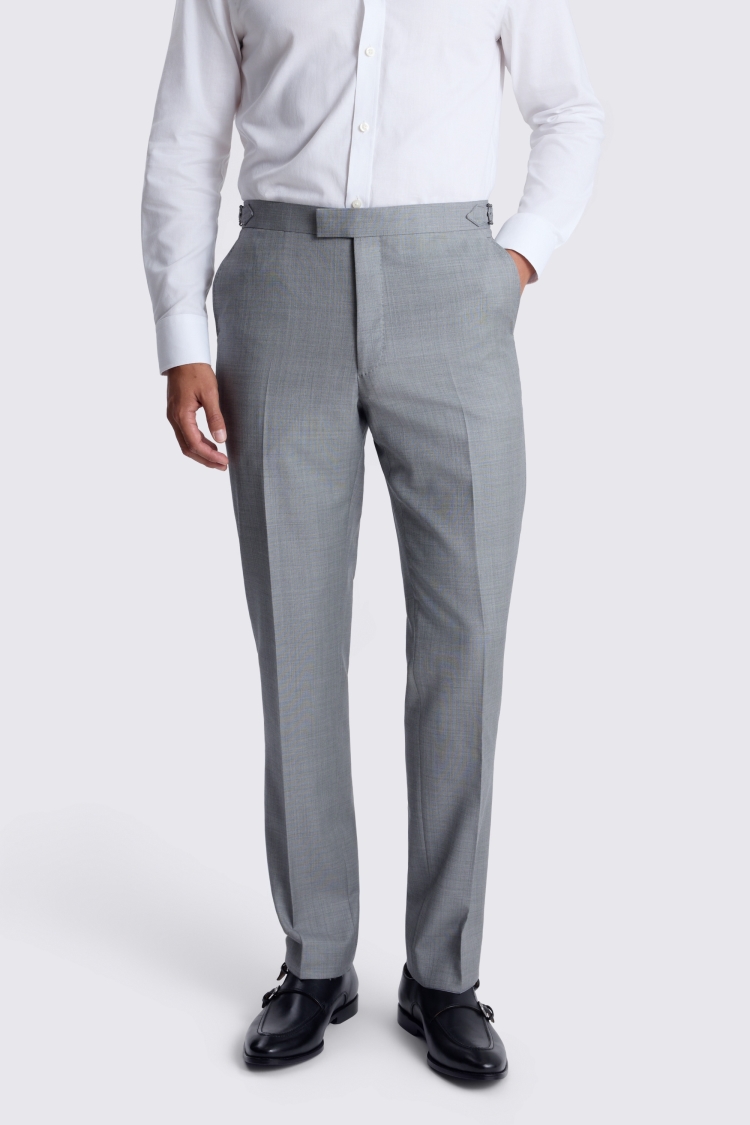 Grey Italian Tailored Fit Sharkskin Suit Trousers
