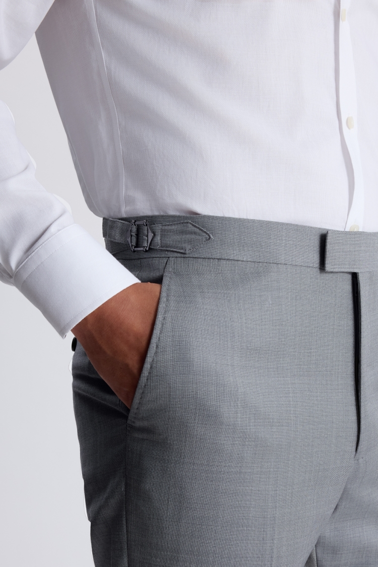 Grey Italian Tailored Fit Sharkskin Suit Trousers - Image 3