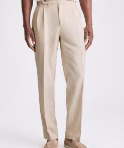 Neutral Wool Pleated Trousers