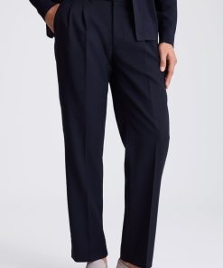 Navy Wool Pleated Trousers
