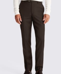 Brown Tailored Fit Twill Trousers