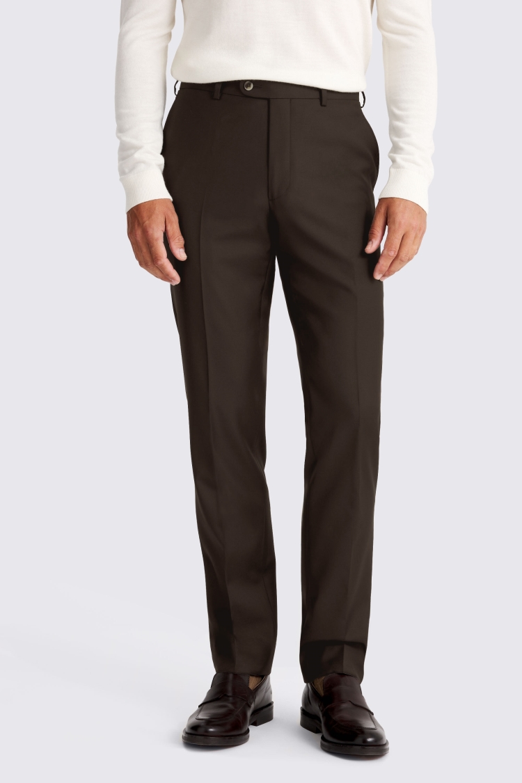 Brown Tailored Fit Twill Trousers