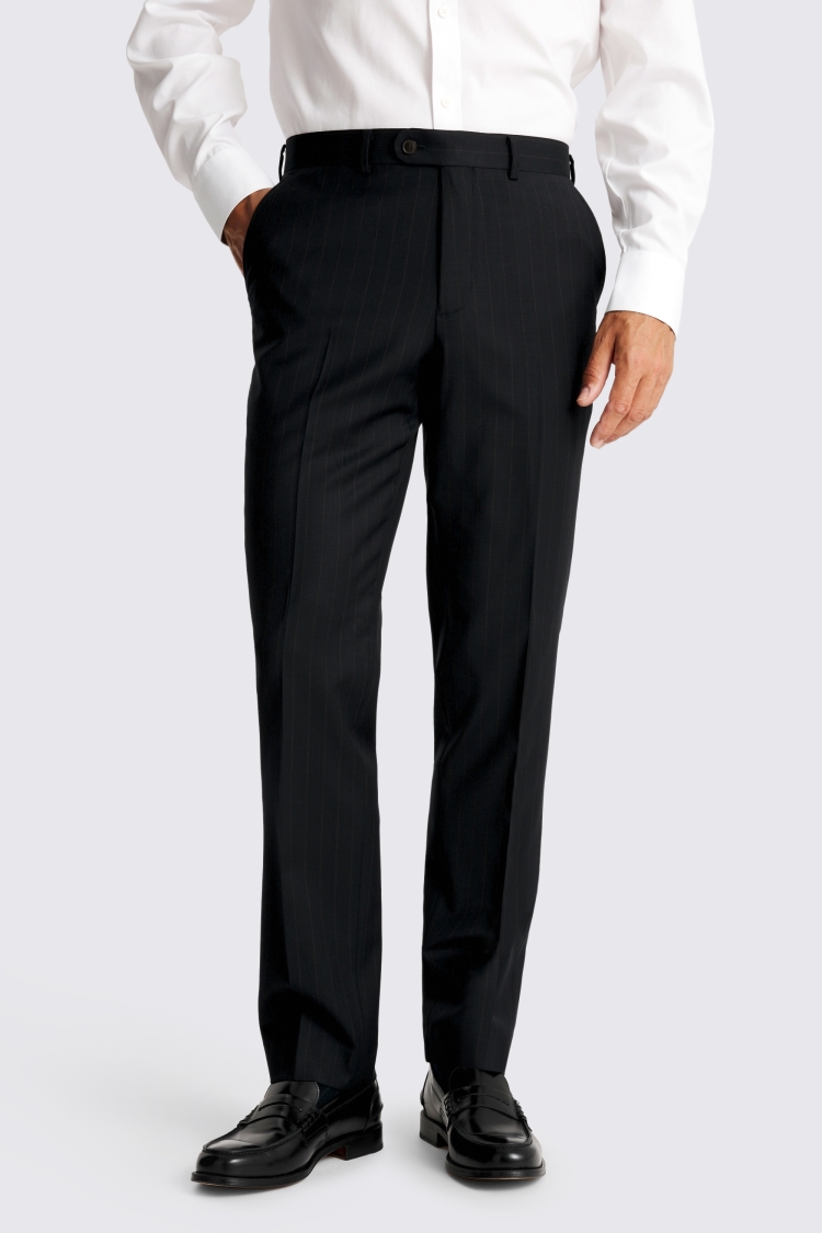 Navy Brown Tailored Fit Stripe Performance Trousers