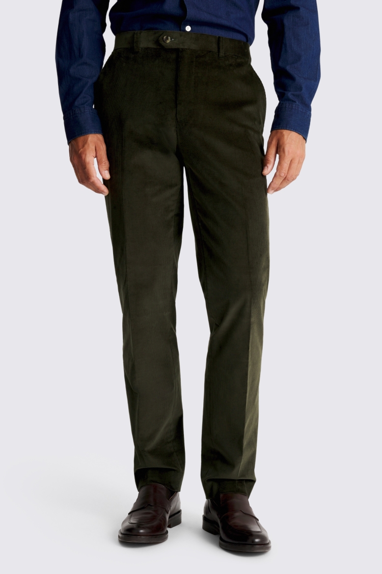 Dark Green Tailored Fit Corduroy Trousers