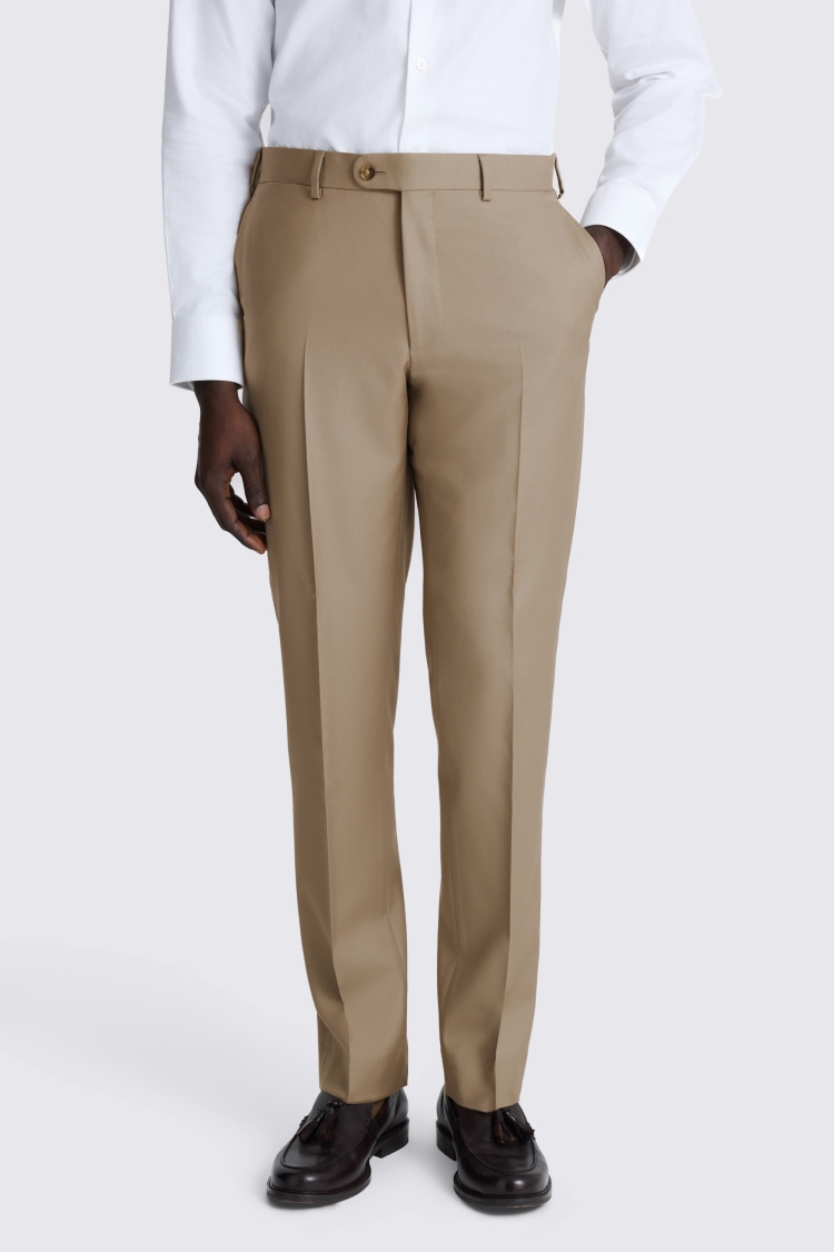 Taupe Italian Tailored Fit Twill Trousers