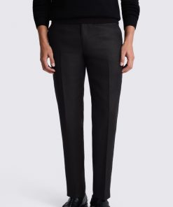 Black Tailored Fit Twill Linen Trousers