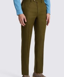 Olive Tailored Fit Twill Linen Trouser