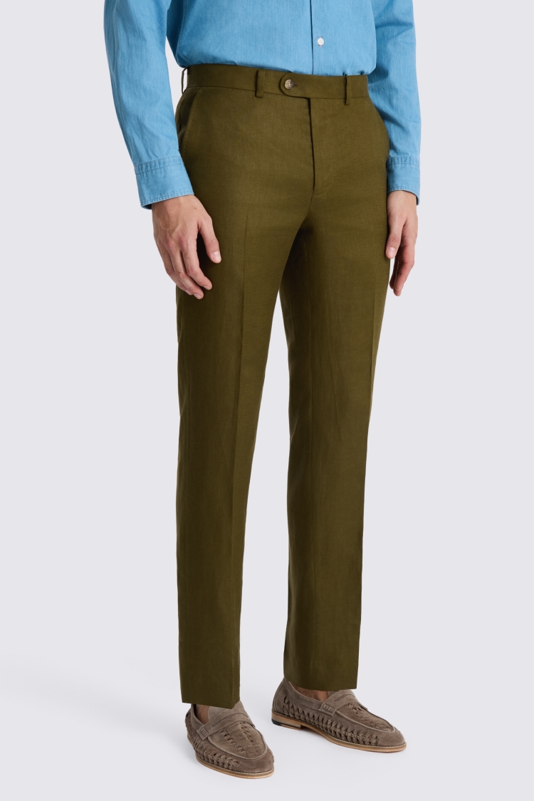 Olive Tailored Fit Twill Linen Trouser