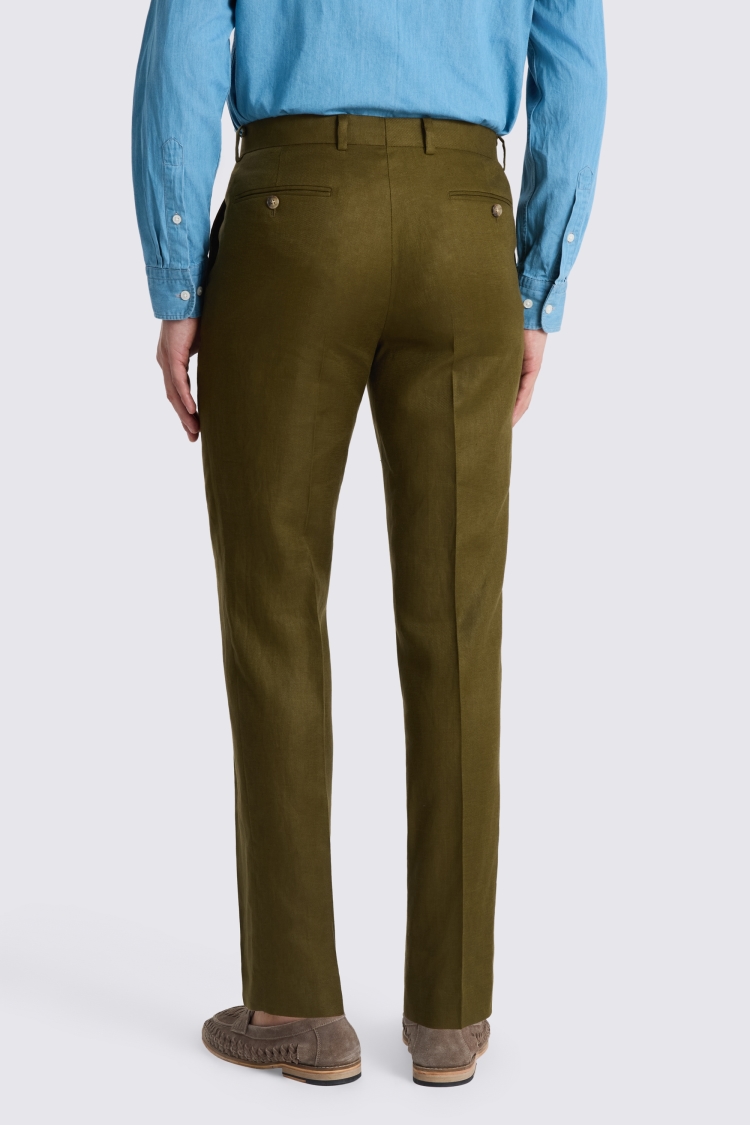 Olive Tailored Fit Twill Linen Trouser - Image 2