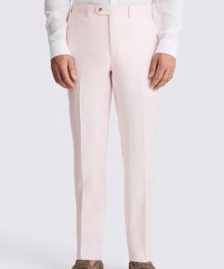 Pale Pink Tailored Fit Twill Linen Trousers