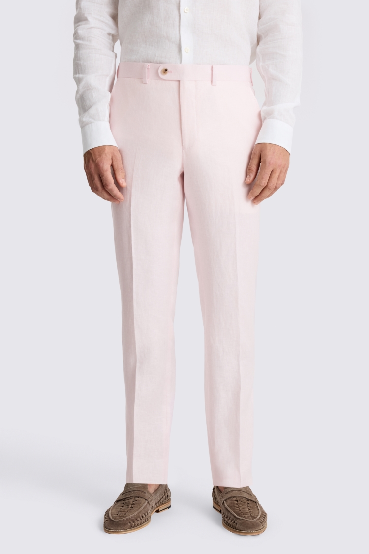 Pale Pink Tailored Fit Twill Linen Trousers
