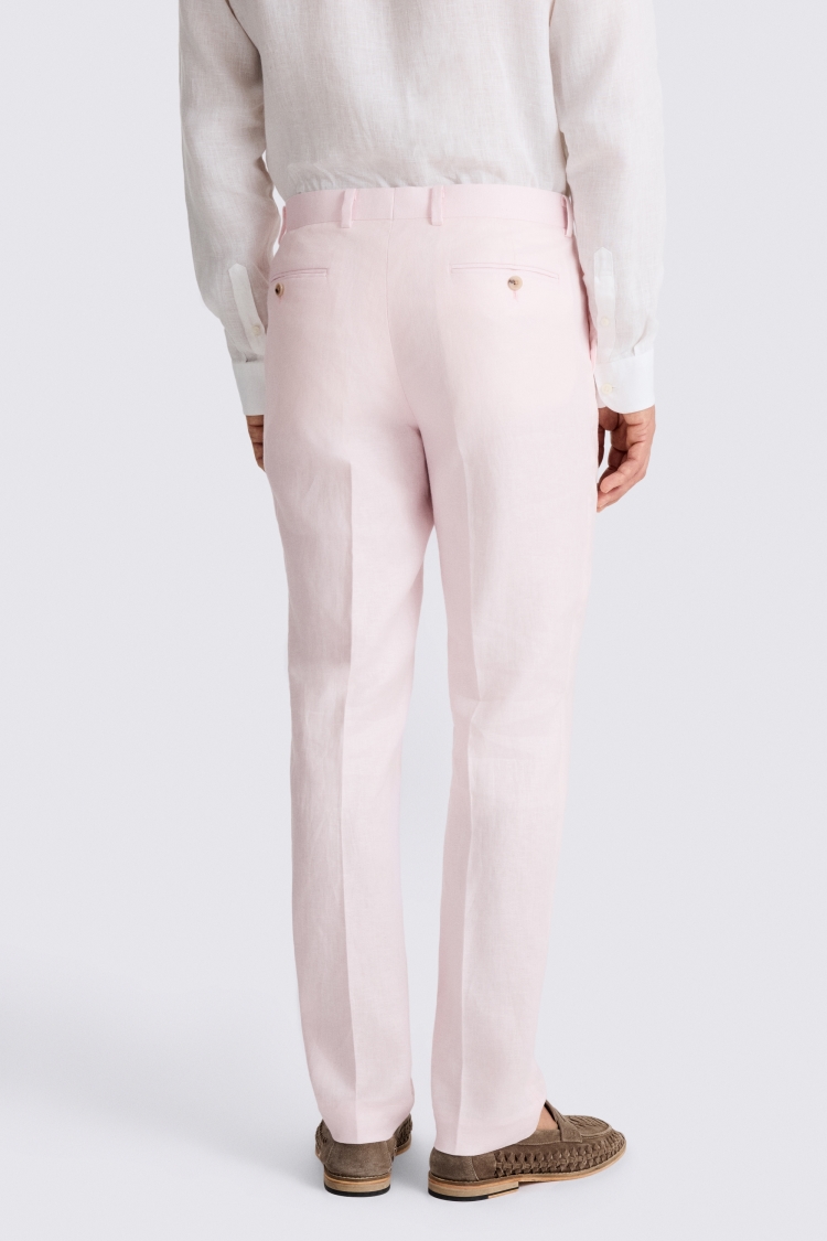 Pale Pink Tailored Fit Twill Linen Trousers - Image 2