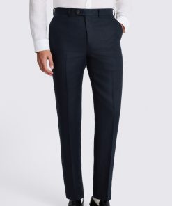 Navy Tailored Fit Twill Linen Trousers