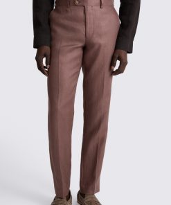 Mauve Slim Fit Twill Linen Trousers