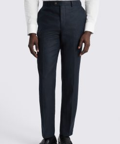 Navy Slim Fit Twill Linen Trousers