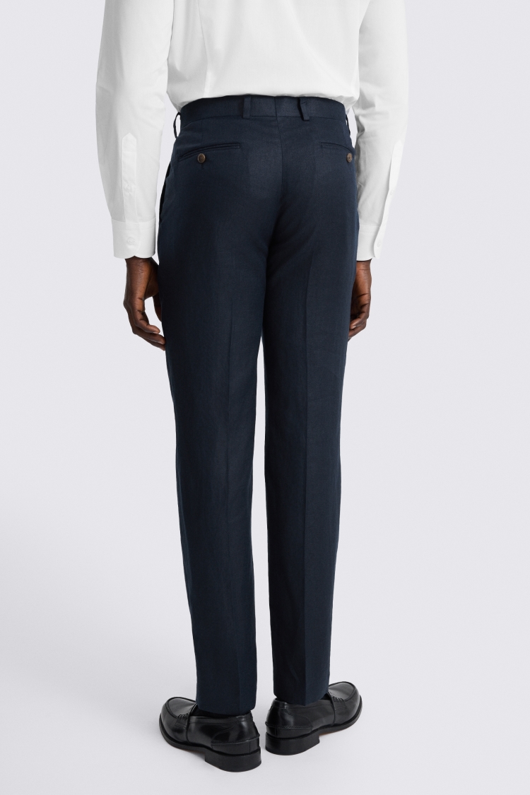 Navy Slim Fit Twill Linen Trousers - Image 2