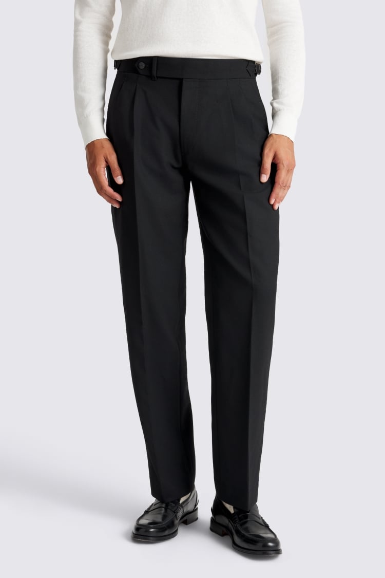 Black Wool Pleated Trousers