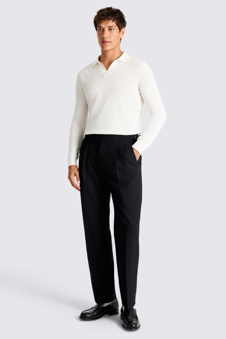 Black Wool Pleated Trousers - Image 2