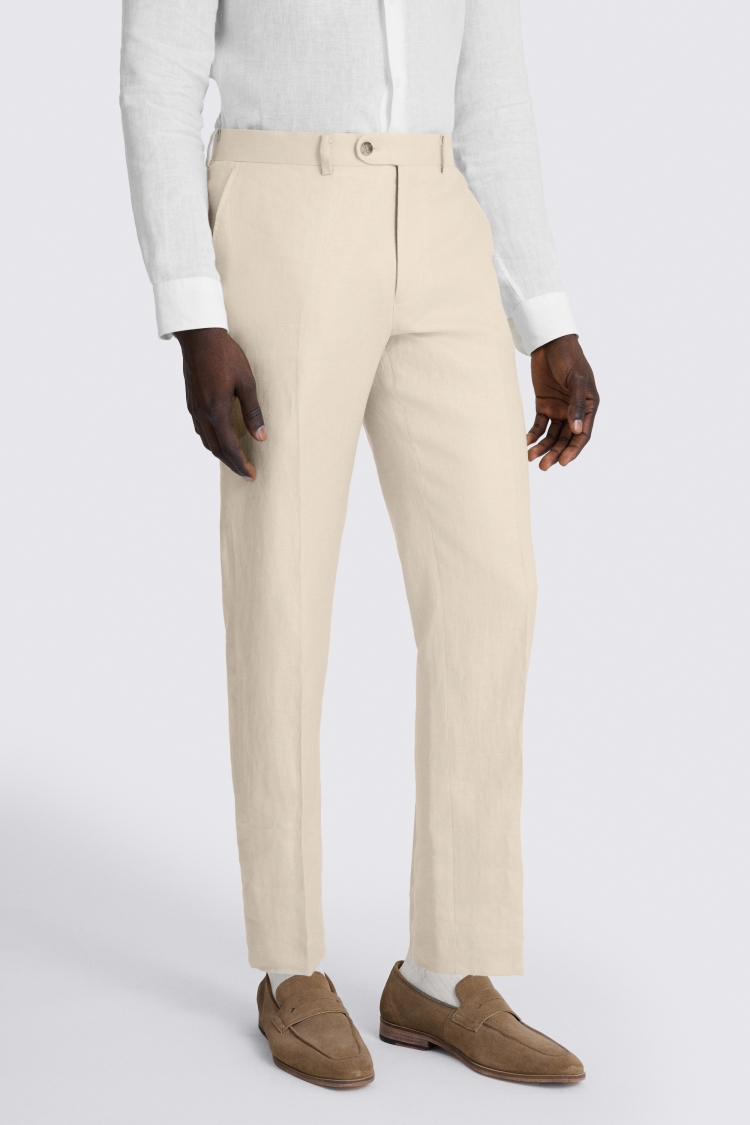 Neutral Tailored Fit Twill Linen Trousers