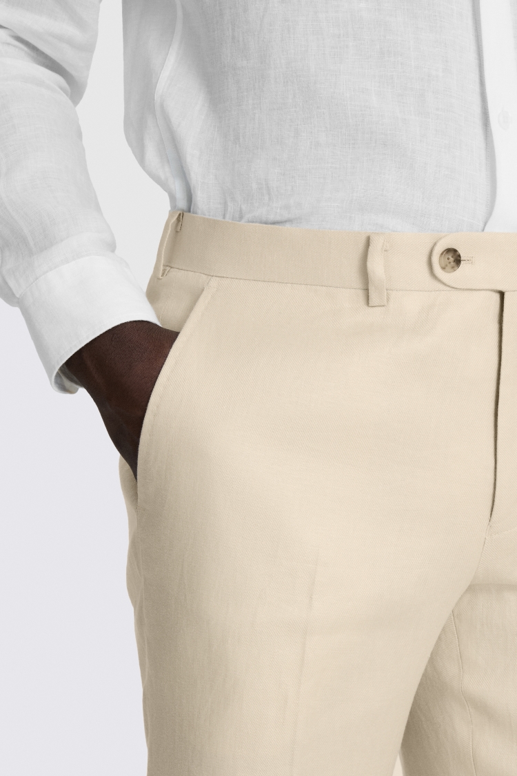 Neutral Tailored Fit Twill Linen Trousers - Image 3
