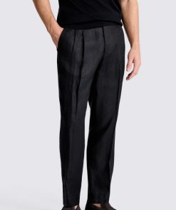 Black Linen Pleated Trousers